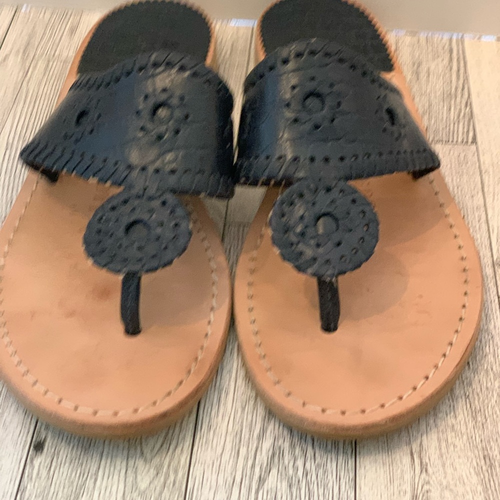 Jack Rogers- Jacks Flat Sandals-Leather, Midnight Blue, Size 8.5M